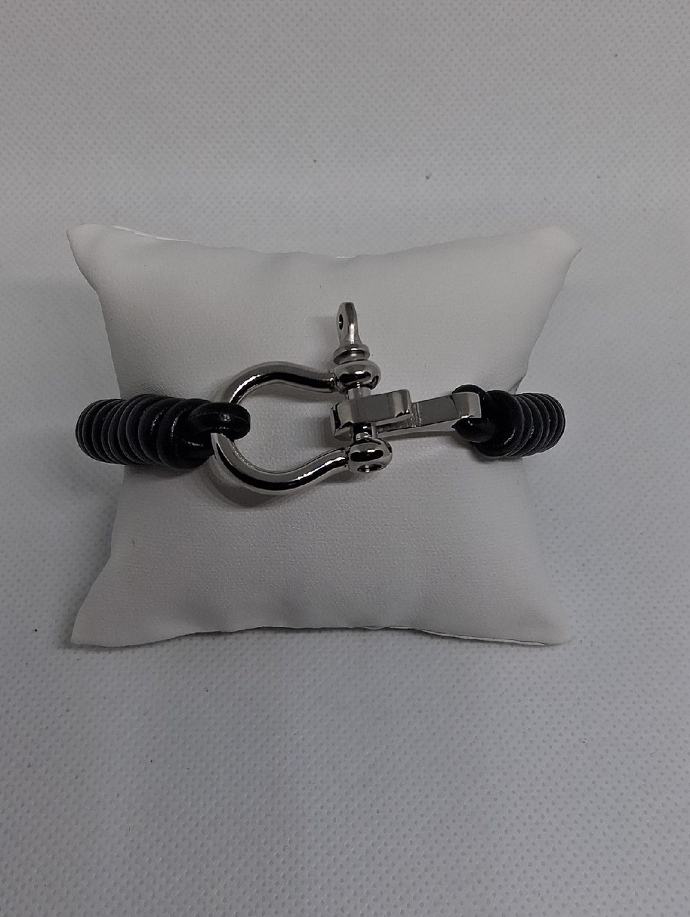 Metro Silver Shackle Bracelet with Black Rope Detail